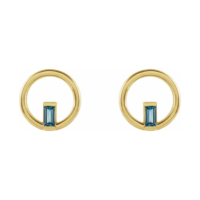 London Blue Topaz Circle Baguette Stud Earrings