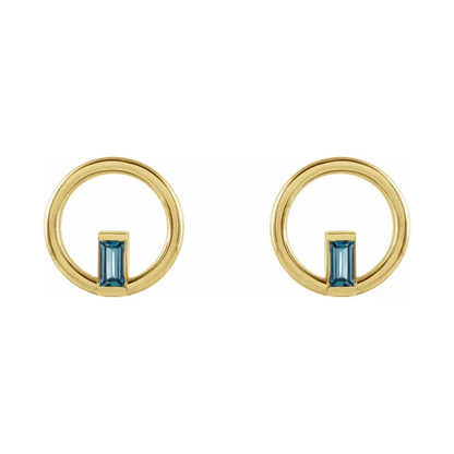 London Blue Topaz Circle Baguette Stud Earrings