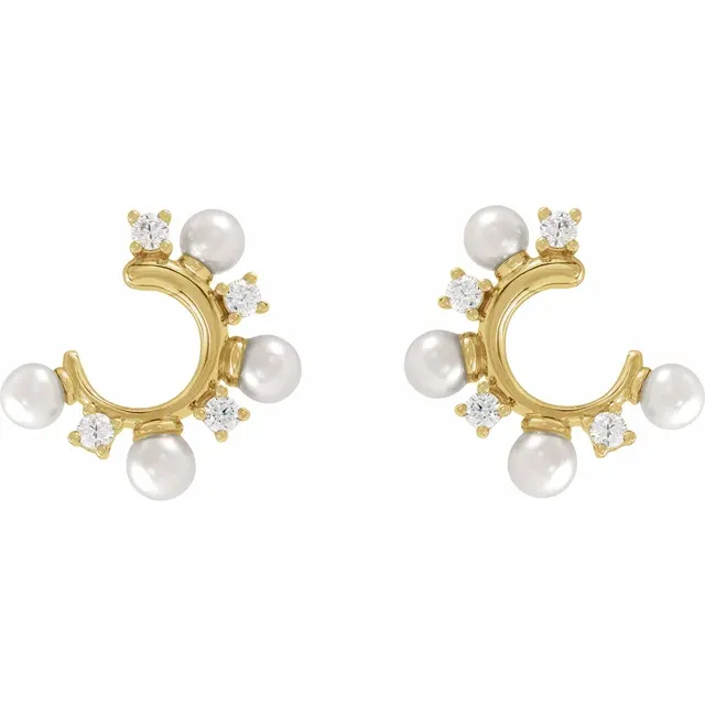Diamond & Cultured Freshwater Pearl hoop earrings