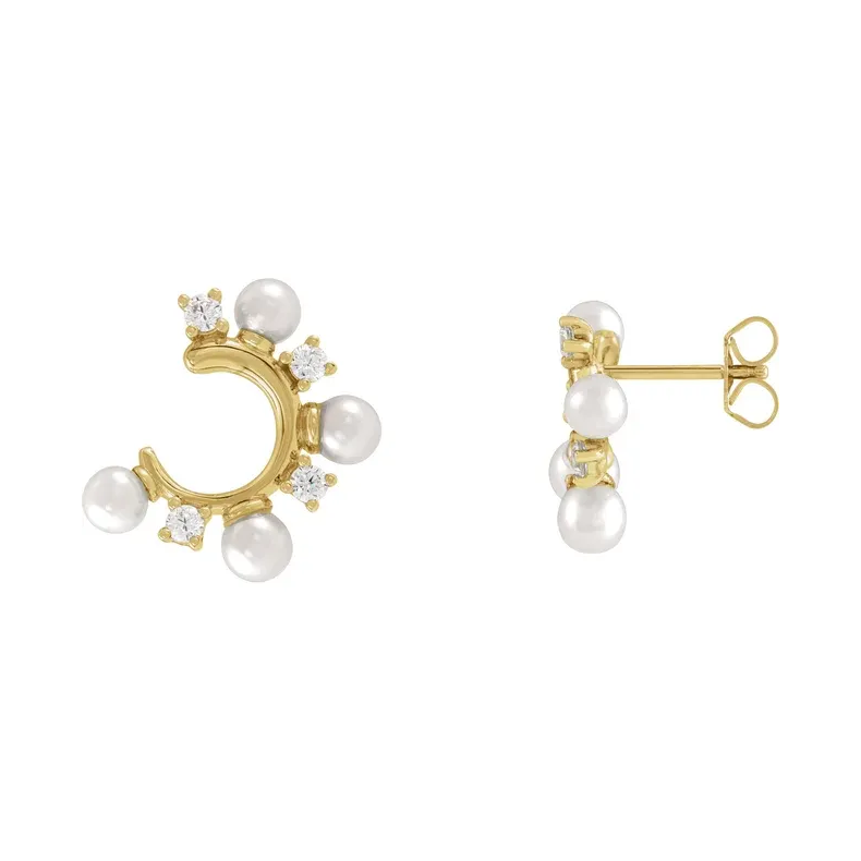 Diamond &amp; Cultured Freshwater Pearl hoop earrings