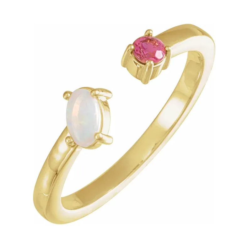 Opal Cabochon &amp; Natural Pink Tourmaline Negative Space Ring