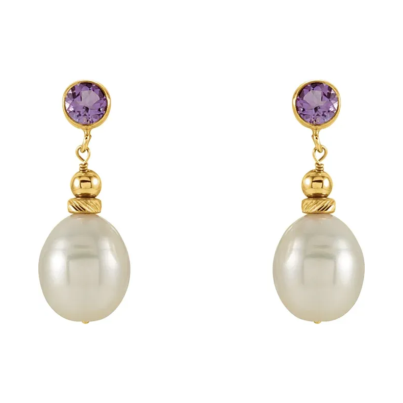 Pearl &amp; Genuine Amethyst Earrings